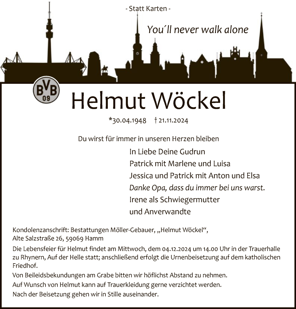  Traueranzeige für Helmut Wöckel vom 23.11.2024 aus WA