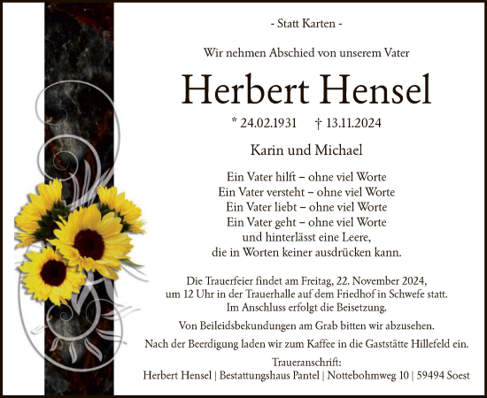 Traueranzeige von Herbert Hensel von WA