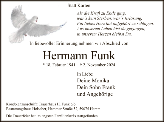 Traueranzeige von Hermann Funk von WA