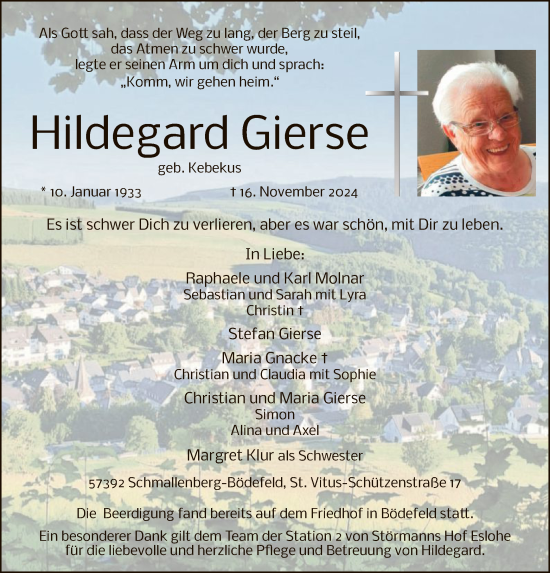 Traueranzeige von Hildegard Gierse von WA