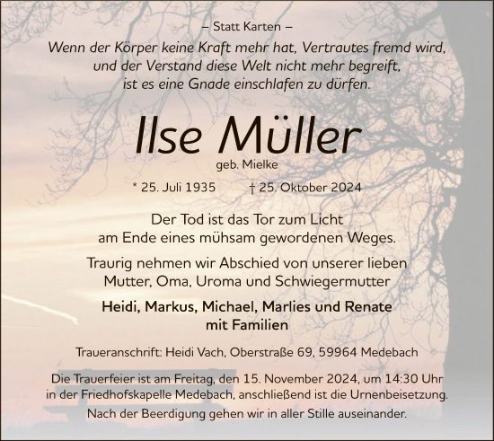 Traueranzeige von Ilse Müller von WA
