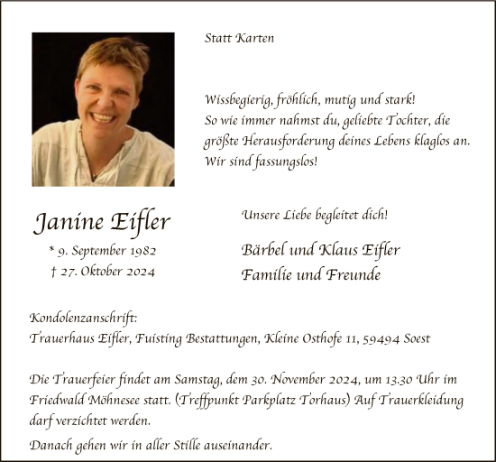 Traueranzeige von Janine Eifler von WA