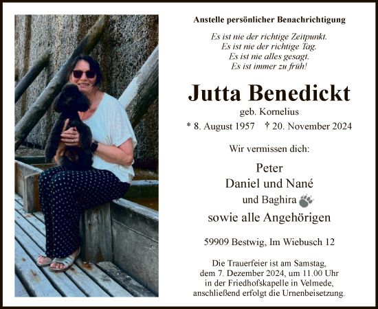 Traueranzeige von Jutta Benedickt von WA