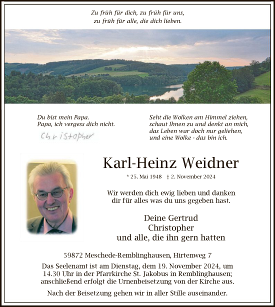 Traueranzeige von Karl-Heinz Weidner von WA