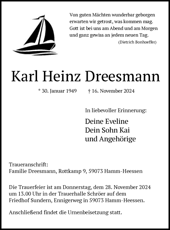Traueranzeige von Karl Heinz Dreesmann von WA