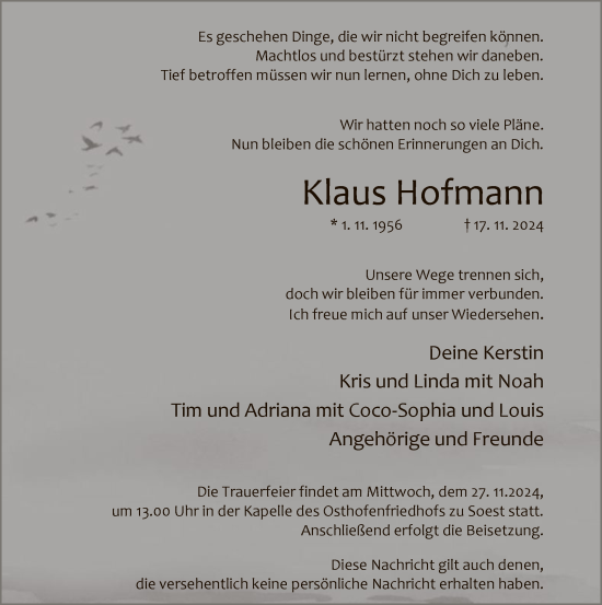 Traueranzeige von Klaus Hofmann von WA