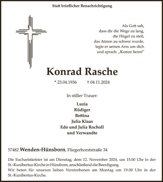 Traueranzeige von Konrad Rasche von WA