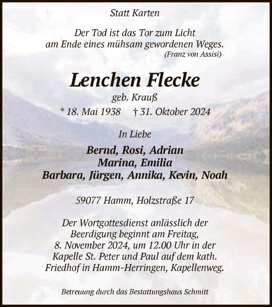 Traueranzeige von Lenchen Flecke von WA