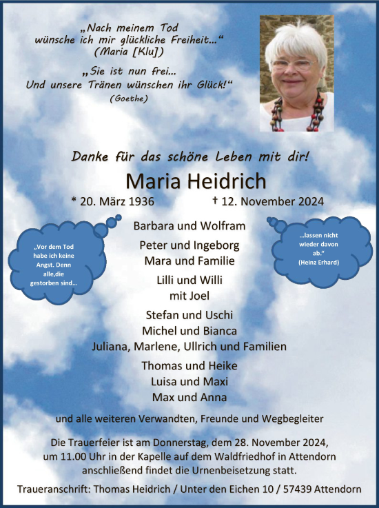 Traueranzeige von Maria Heidrich von WA