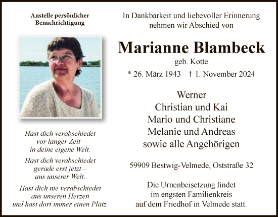 Traueranzeige von Marianne Blambeck von WA