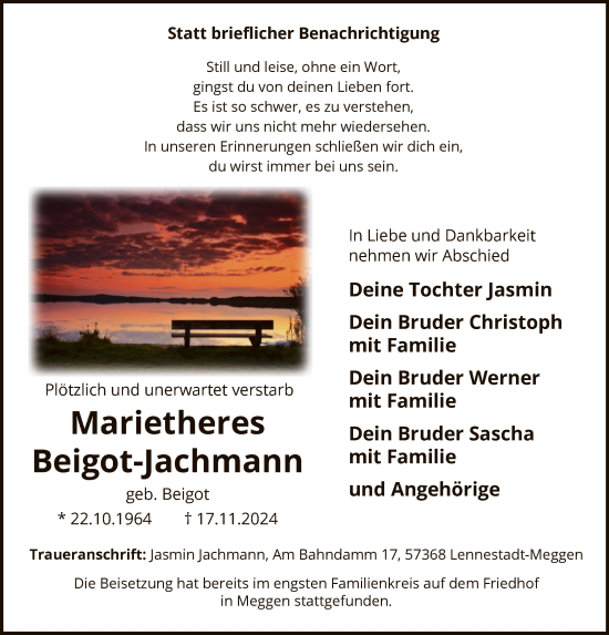 Traueranzeige von Marietheres Beigot-Jachmann von WA