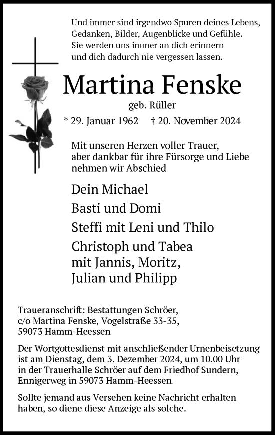 Traueranzeige von Martina Fenske von WA