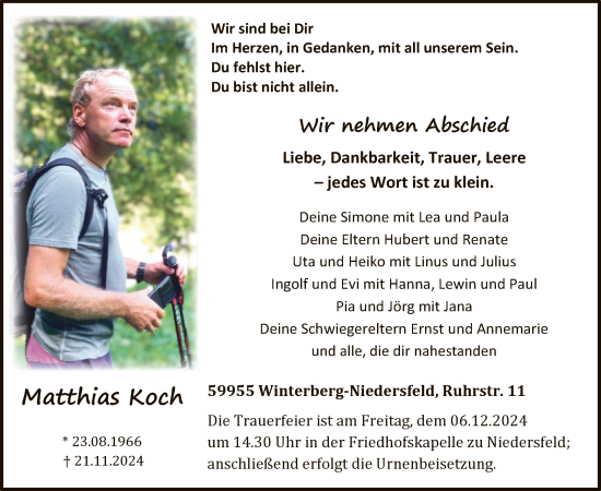 Traueranzeige von Matthias Koch von WA