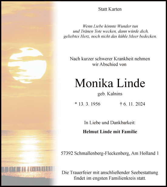 Traueranzeige von Monika Linde von WA