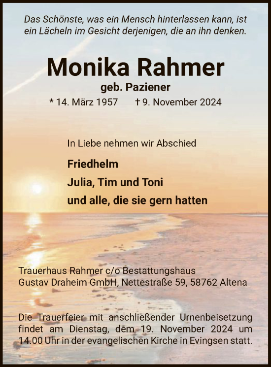 Traueranzeige von Monika Rahmer von WA