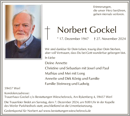 Traueranzeige von Norbert Gockel von WA