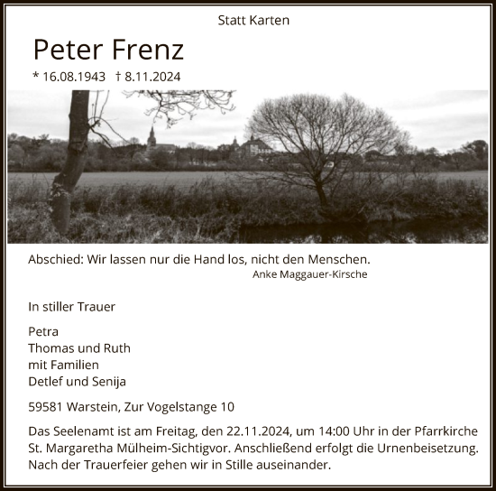 Traueranzeige von Peter Frenz von WA