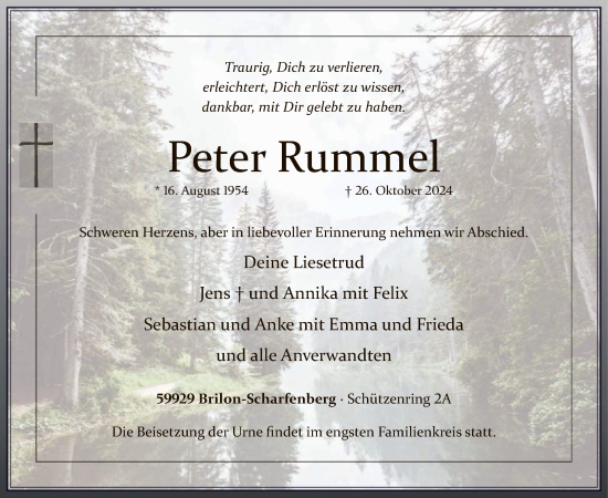 Traueranzeige von Peter Rummel von WA
