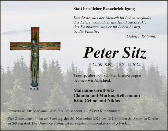 Traueranzeige von Peter Sitz von WA