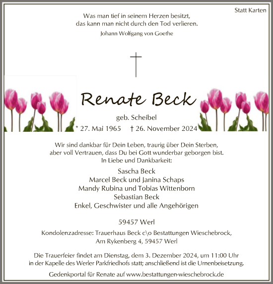 Traueranzeige von Renate Beck von WA