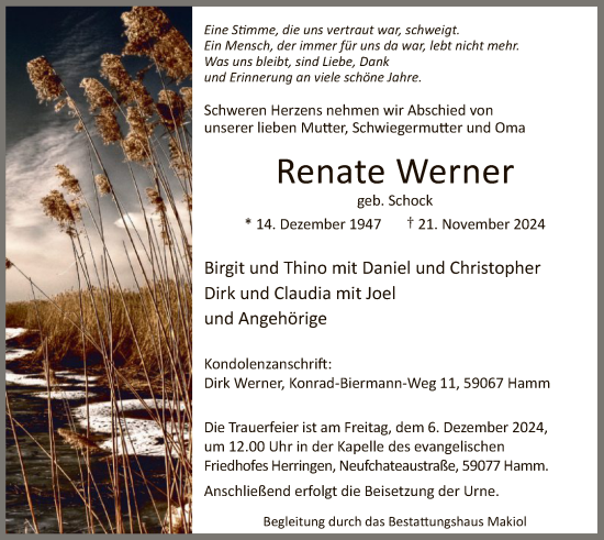 Traueranzeige von Renate Werner von WA