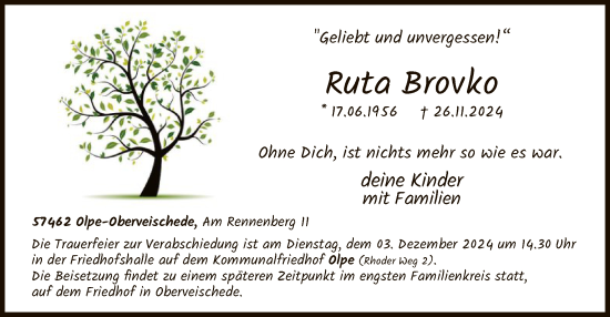 Traueranzeige von Ruta Brovko von WA
