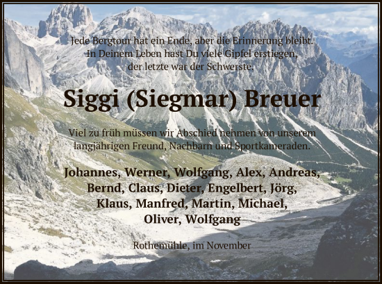 Traueranzeige von Siegmar Breuer von WA