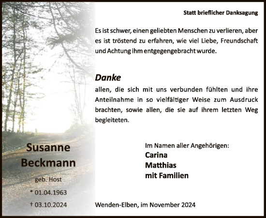 Traueranzeige von Susanne Beckmann von WA