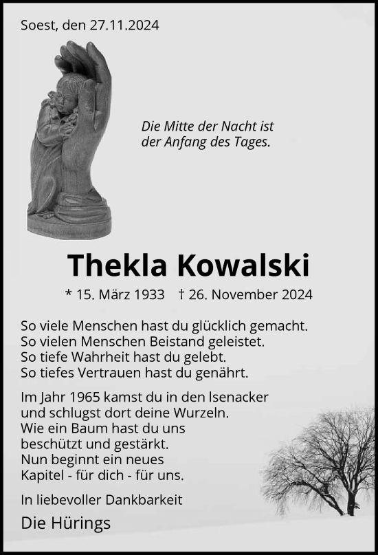 Traueranzeige von Thekla Kowalski von WA