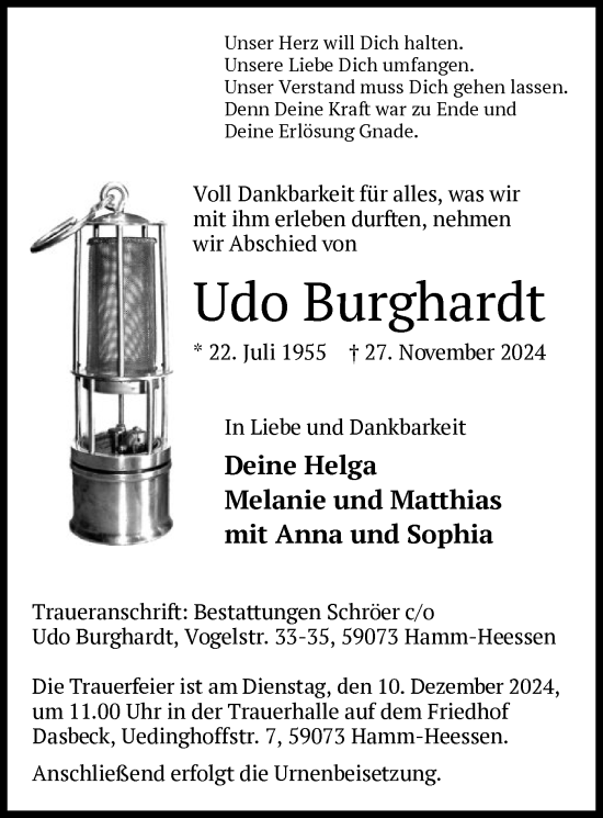 Traueranzeige von Udo Burghardt von WA