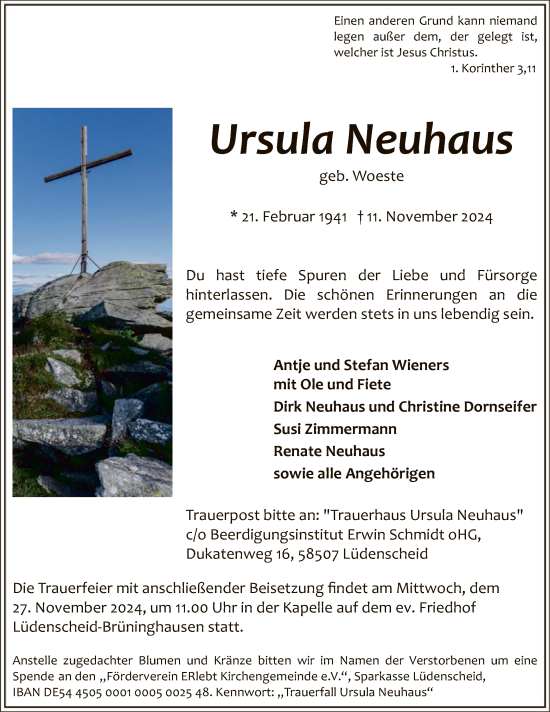 Traueranzeige von Ursula Neuhaus von WA