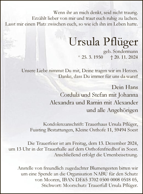 Traueranzeige von Ursula Pflüger von WA