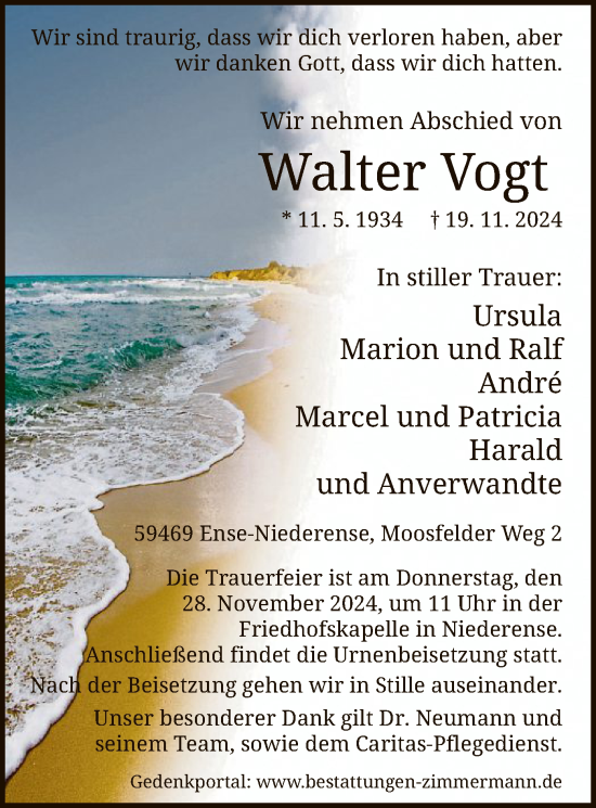 Traueranzeige von Walter Vogt von WA