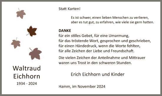 Traueranzeige von Waltraud Eichhorn von WA