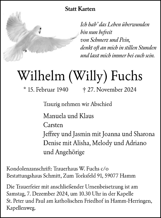 Traueranzeige von Wilhelm Fuchs von WA