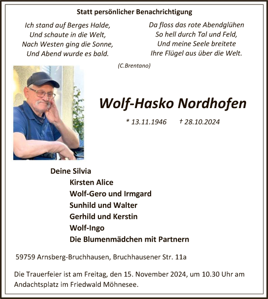 Traueranzeige von Wolf-Hasko Nordhofen von WA