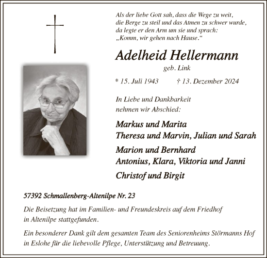 Traueranzeige von Adelheid Hellermann von WA