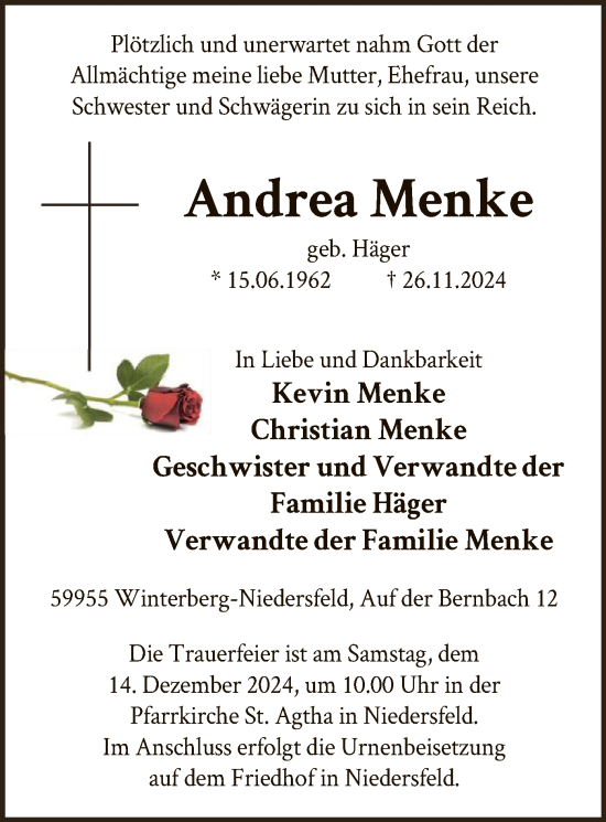Traueranzeige von Andrea Menke von WA