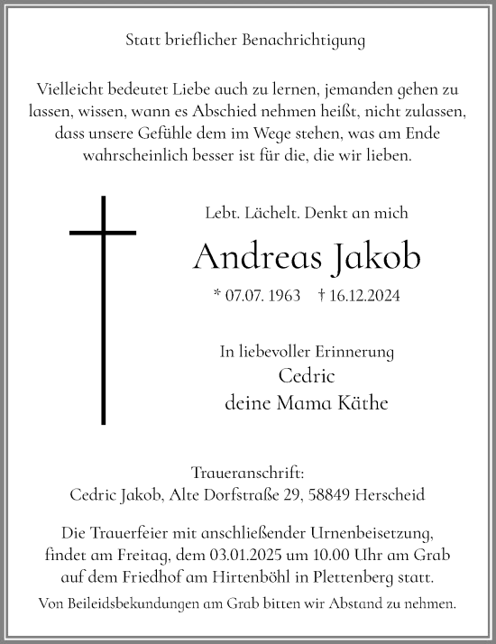 Traueranzeige von Andreas Jakob von WA