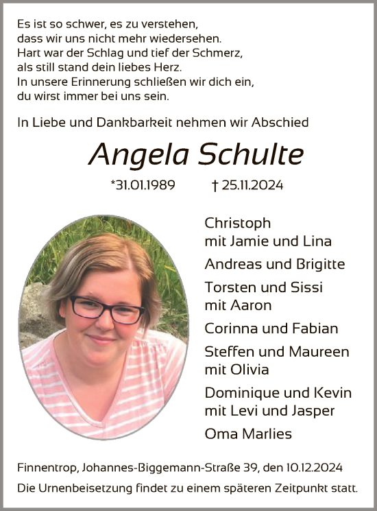 Traueranzeige von Angela Schulte von WA