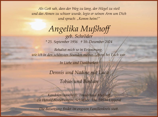 Traueranzeige von Angelika Mußhoff von WA