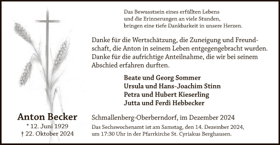 Traueranzeige von Anton Becker von WA