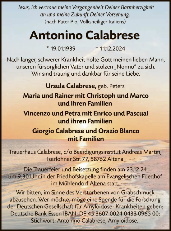 Traueranzeige von Antonino Calabrese von WA