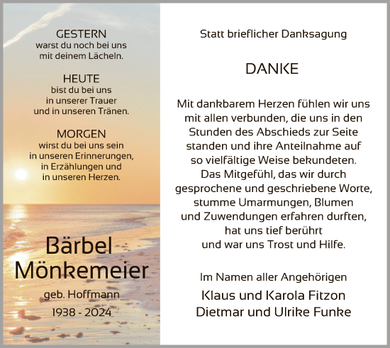 Traueranzeige von Bärbel Mönkemeier von WA