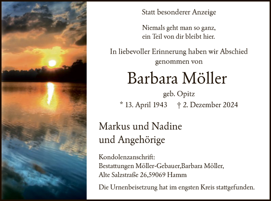 Traueranzeige von Barbara Möller von WA
