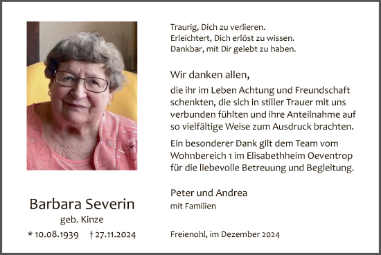 Traueranzeige von Barbara Severin von WA