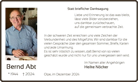 Traueranzeige von Bernd Abt von WA