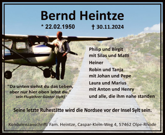 Traueranzeige von Bernd Heintze von WA