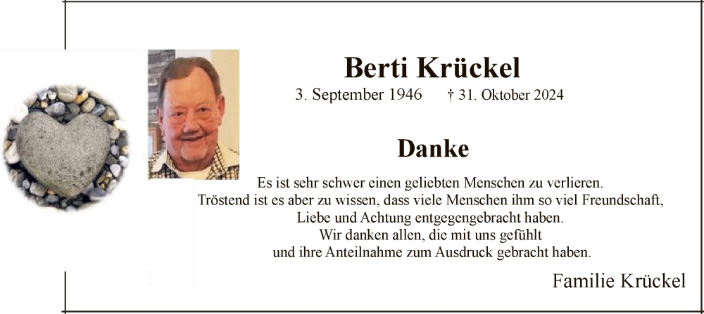  Traueranzeige für Berti Krückel vom 07.12.2024 aus WA