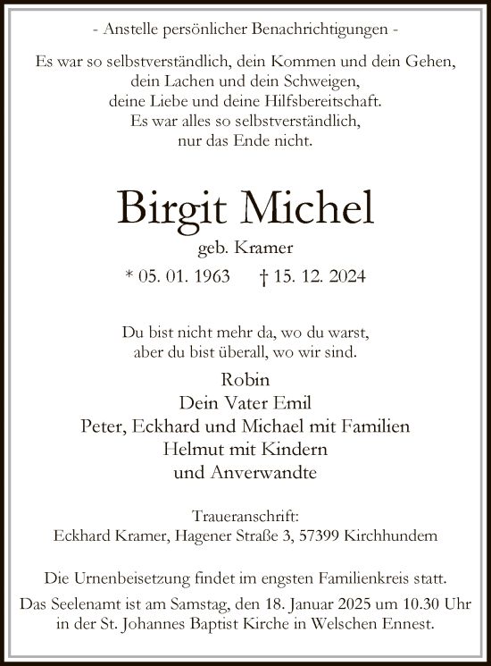 Traueranzeige von Birgit Michel von WA